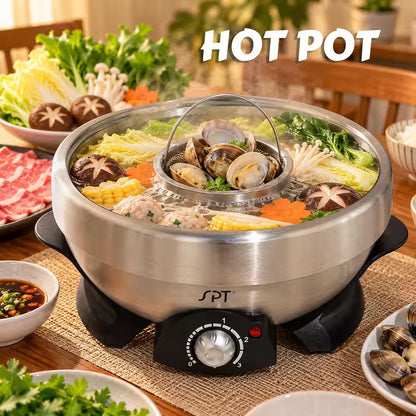 Shabu Shabu 3 Qt. Stainless Steel Electric Multi Cooker With-Glass Lid