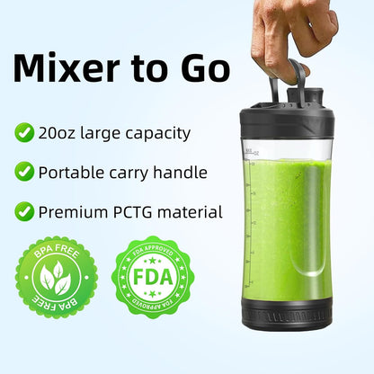 Portable Blender Cordless, 20Oz Vessel Personal Blender for Shakes & Smoothies with on Go Lid & Sip Lid, Small Mixer for Kitchen, Home, Travel