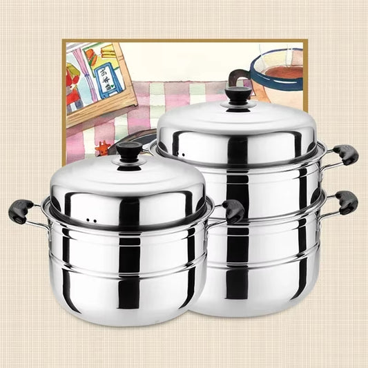CAKEHOUD Multifunctional Large-Capacity Cooking Pot for Household Stainless Steel Two-Layer and Three-Layer Thick Steam Soup Pot