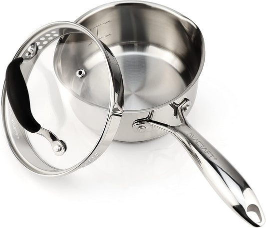 1.5 Quart Stainless Steel Saucepan with Glass Strainer Lid