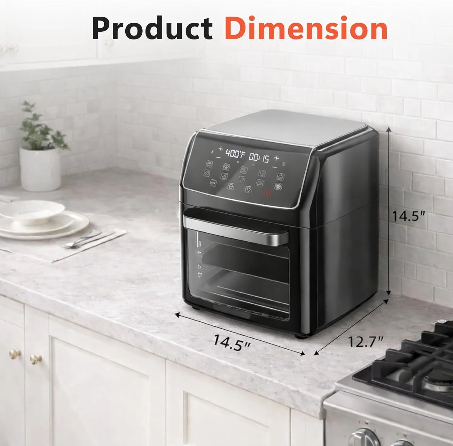 12 QT Air Fryer Toaster Oven, View Windows and Timer with 10 Preset Cooking Modes, MAX 400℉ for Crispy, 85% Less Oil, Fast Roast, Preheat, Shake, Bake