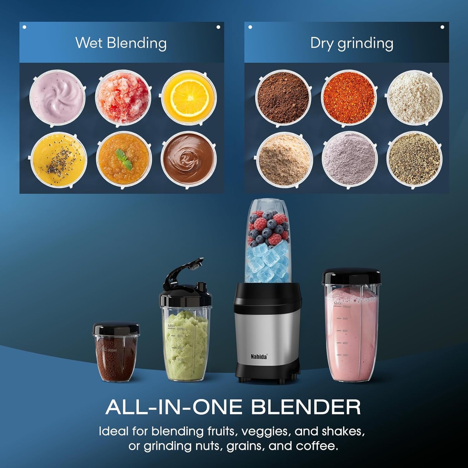 Blender for Smoothies, 1200W Smoothie Blender for Ice Crushing, Blenders with (2) 6-Fin Blades, Personal Blenders for Kitchen with 23Oz, 32Oz, 37Oz Easy Go Cups for Juices, Silver