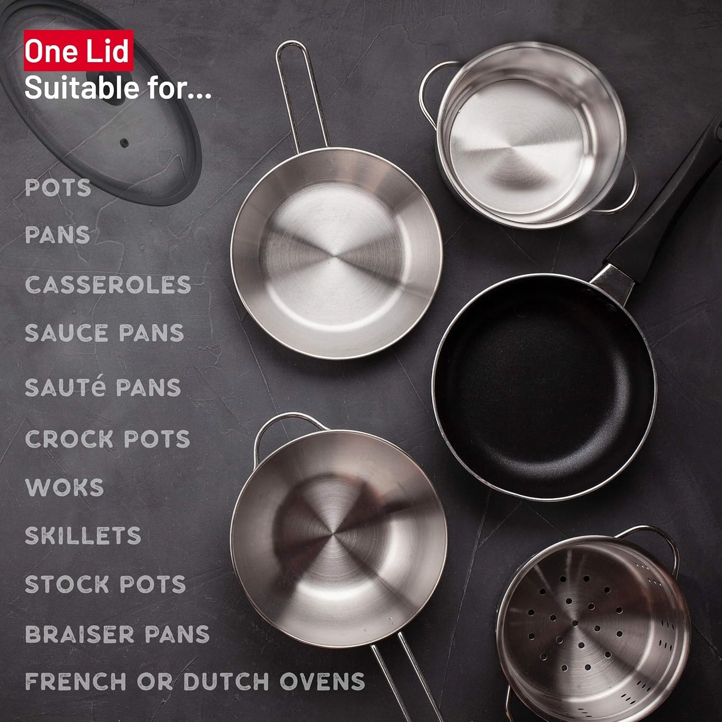 Universal Lids for Pots, Pans and Skillets - Tempered Glass with Vented Silicone Rim and Heat-Resistant Handle - Fits Multiple Cookware Sizes - Dishwasher & Microwave Safe (Single, 11",12",12.5")