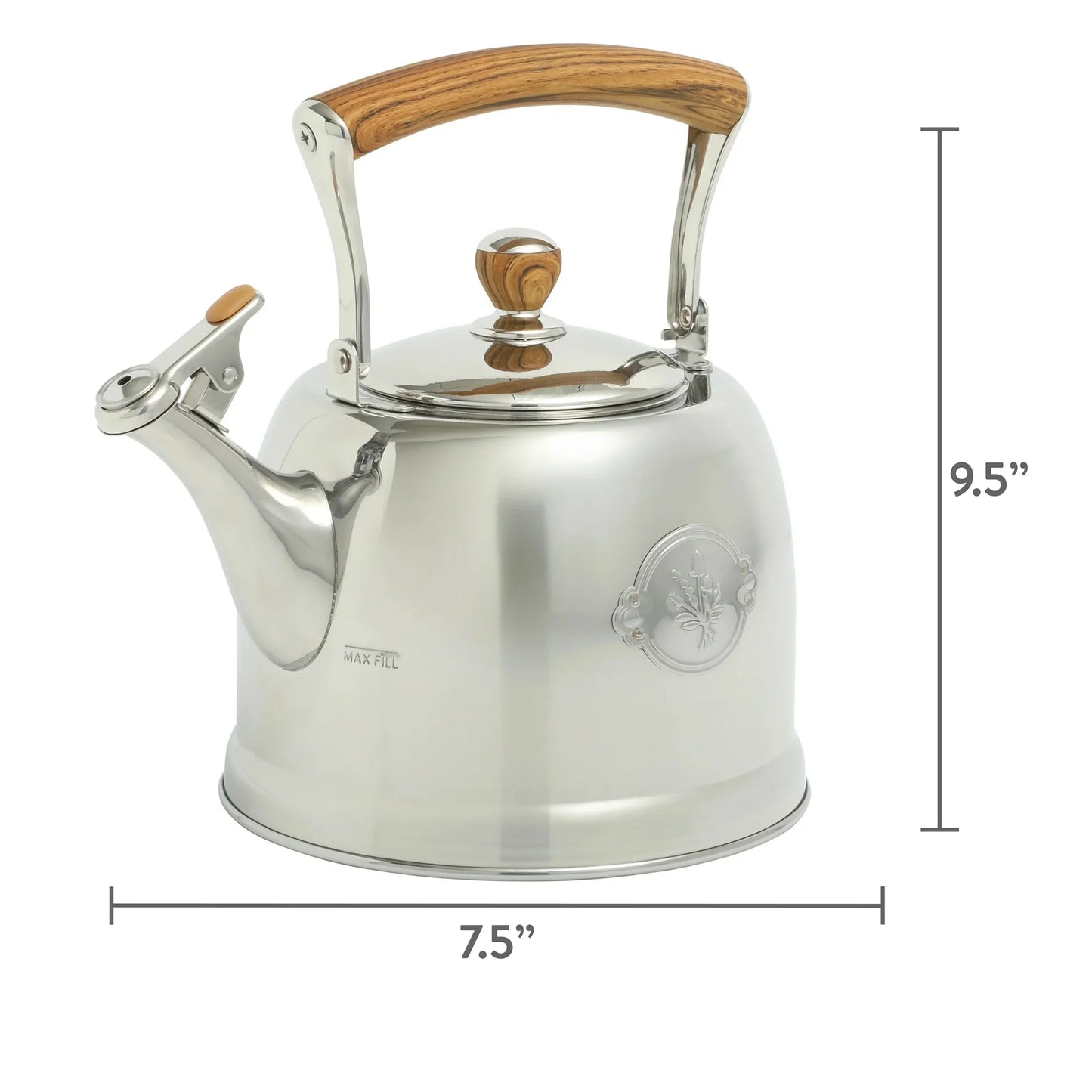 1.8 Qt Stainless Steel Stovetop Whistling Tea Kettle Pot with Folding Handle, Silver
