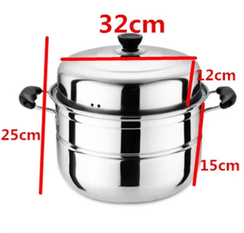 CAKEHOUD Multifunctional Large-Capacity Cooking Pot for Household Stainless Steel Two-Layer and Three-Layer Thick Steam Soup Pot