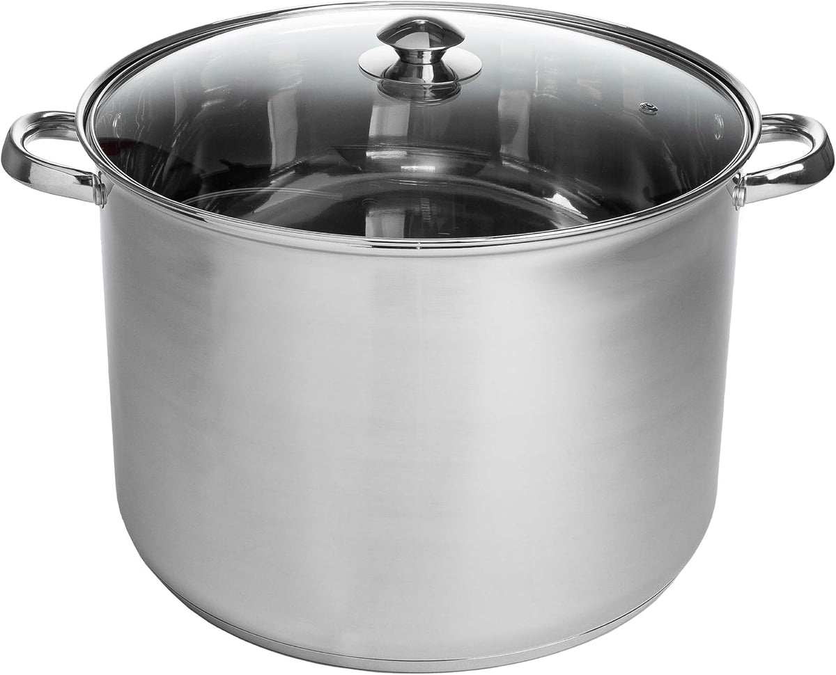 Stainless Steel Stock Pot, Encapsulated Induction Ready Cooking Pot with Glass Lid, Oven Safe, Dishwasher Safe Soup Pot, 24-Quart