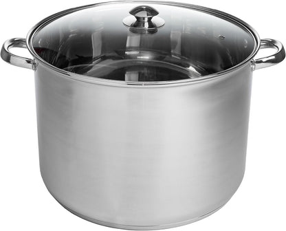 Stainless Steel Stock Pot, Encapsulated Induction Ready Cooking Pot with Glass Lid, Oven Safe, Dishwasher Safe Soup Pot, 24-Quart