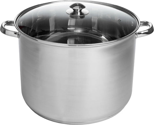 Stainless Steel Stock Pot, Encapsulated Induction Ready Cooking Pot with Glass Lid, Oven Safe, Dishwasher Safe Soup Pot, 24-Quart