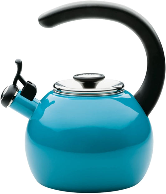 Enamel on Steel Whistling Induction Teakettle, Tea Kettle for Stovetop with Flip-Up Spout, 2-Quart, Turquoise