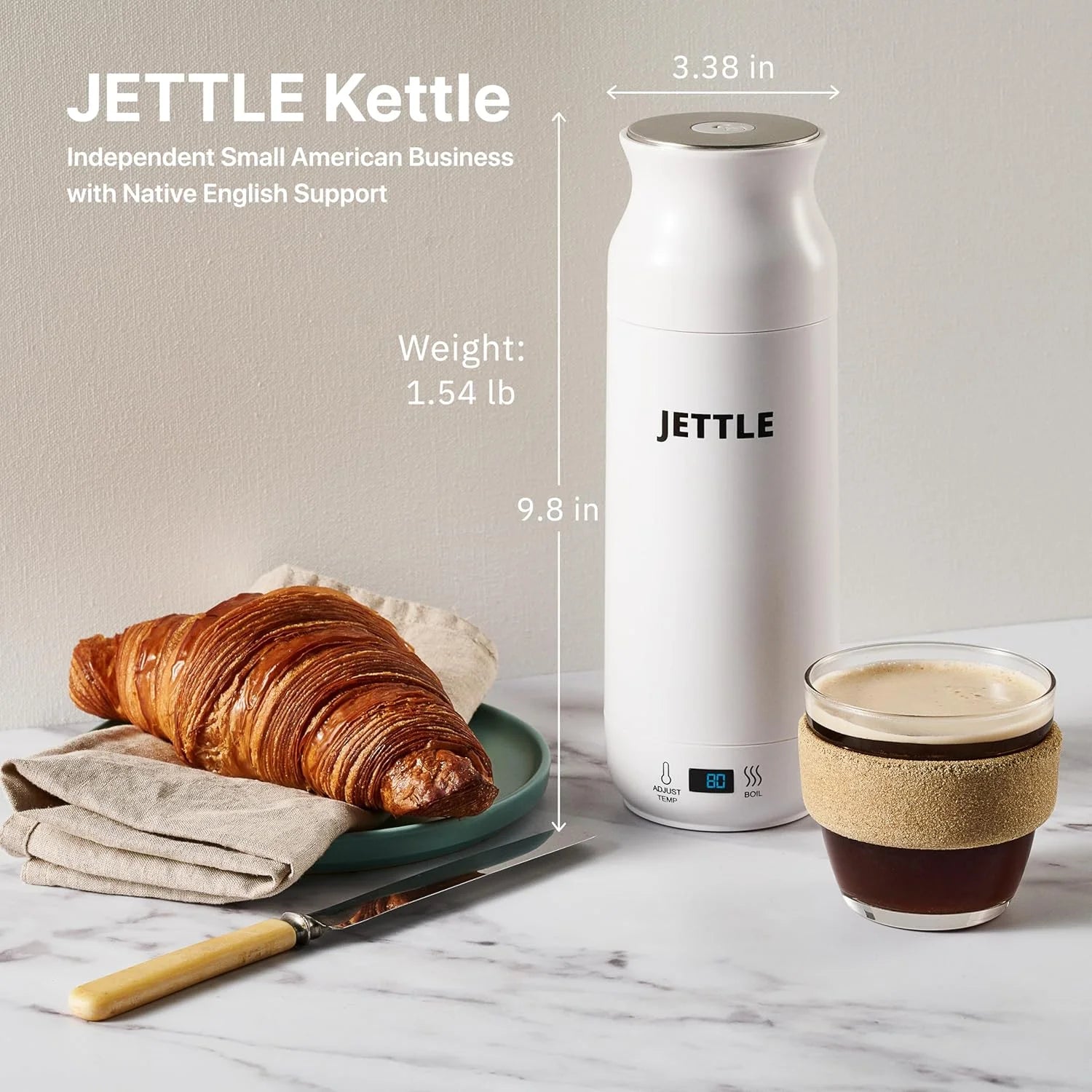 Travel Electric Kettle 450Ml - Portable Bottle-Style Water Heater with Temperature Control & Auto Shut-Off - Stainless Steel for Tea, Coffee & Soup - White