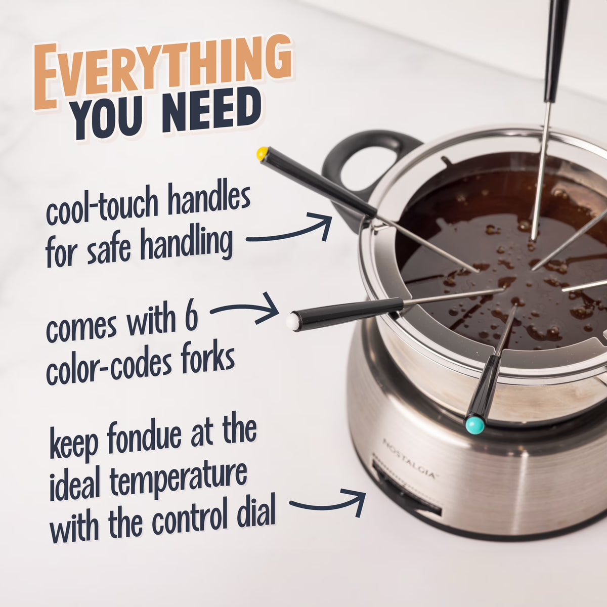 Stainless Steel Fondue Set, 6-Cup Electric Fondue Pot with Temperature Control
