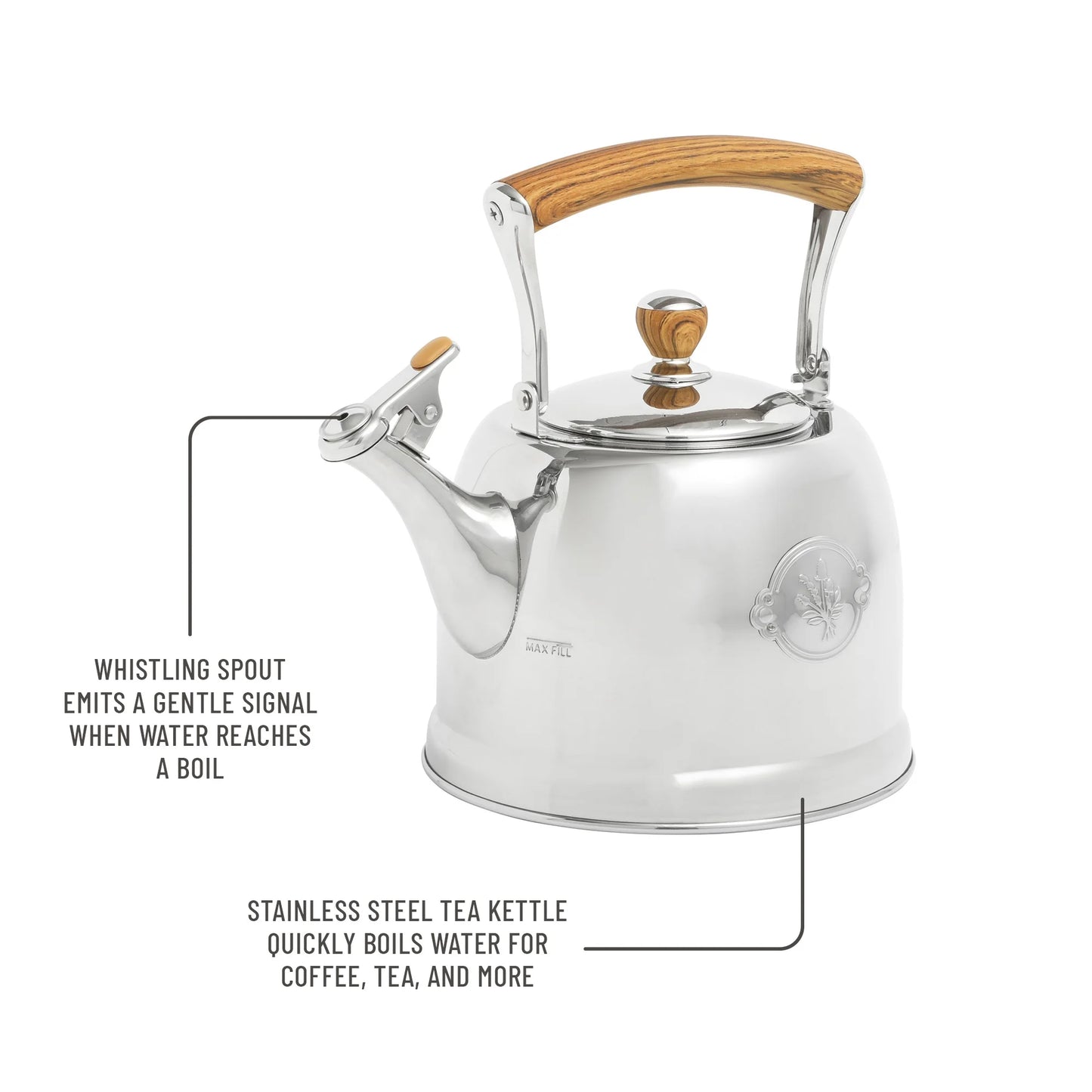 1.8 Qt Stainless Steel Stovetop Whistling Tea Kettle Pot with Folding Handle, Silver