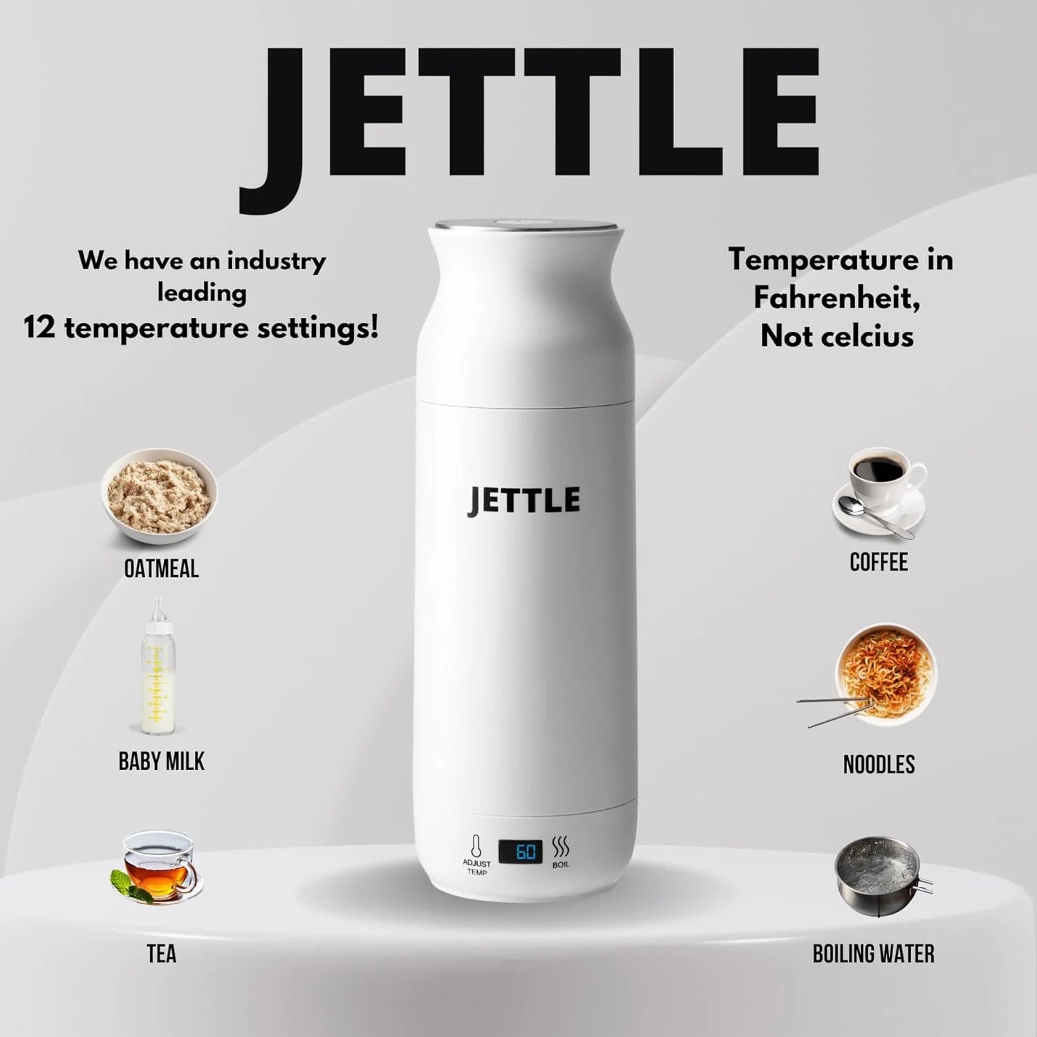 Travel Electric Kettle 450Ml - Portable Bottle-Style Water Heater with Temperature Control & Auto Shut-Off - Stainless Steel for Tea, Coffee & Soup - White