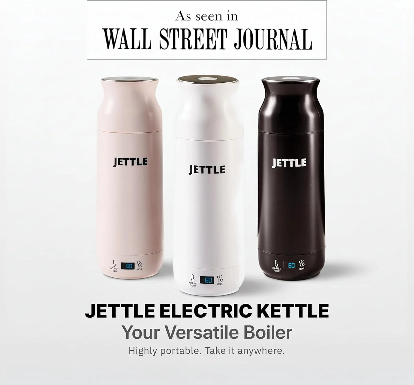 Travel Electric Kettle 450Ml - Portable Bottle-Style Water Heater with Temperature Control & Auto Shut-Off - Stainless Steel for Tea, Coffee & Soup - White