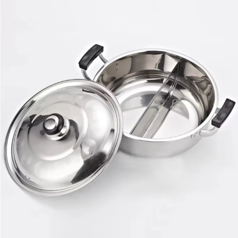 Stainless Steel Soup Pot Thickened Hot Pot High Ear Furnace Mandarin Duck Double Lattice Hot 20CM to 32CM Hot Pot Cooker