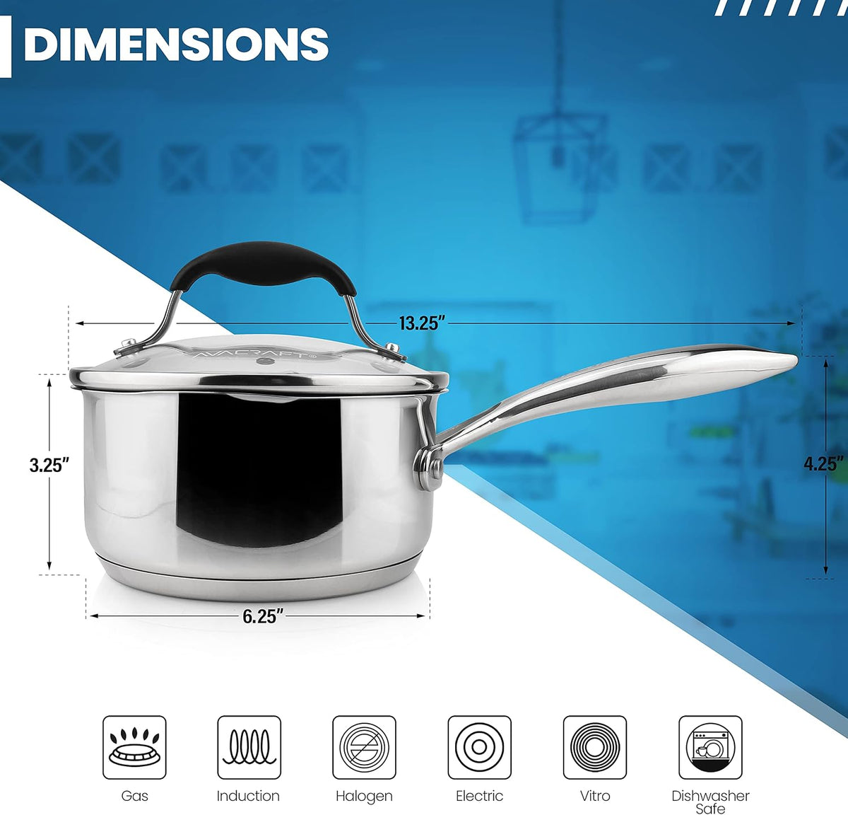 1.5 Quart Stainless Steel Saucepan with Glass Strainer Lid
