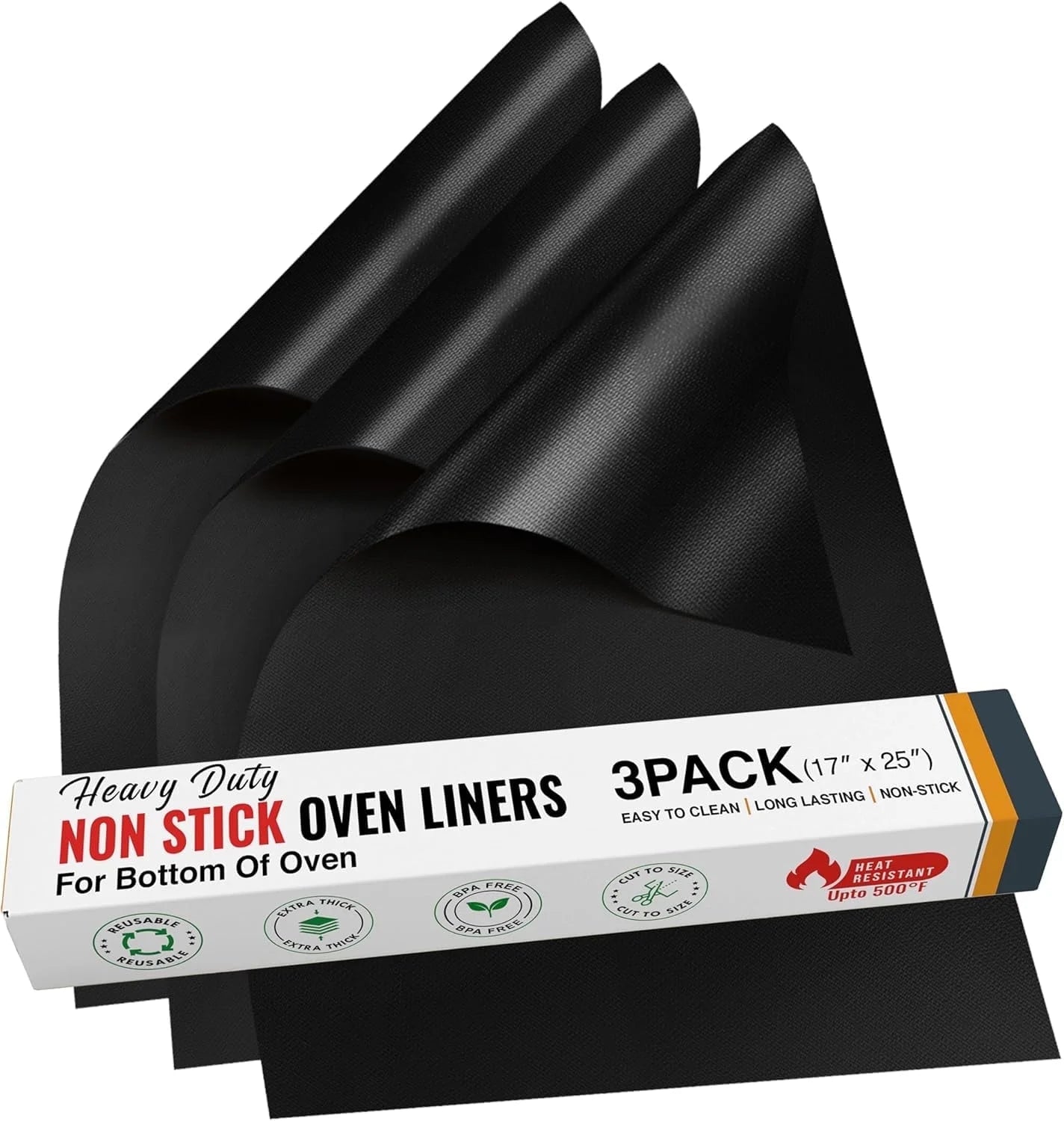 Large Thick Heavy Duty 3 Pack Non Stick Teflon Oven Liners Mat, 17"X 25", for Bottom of Electric Oven Gas Oven Microwave Charcoal or Gas Grills