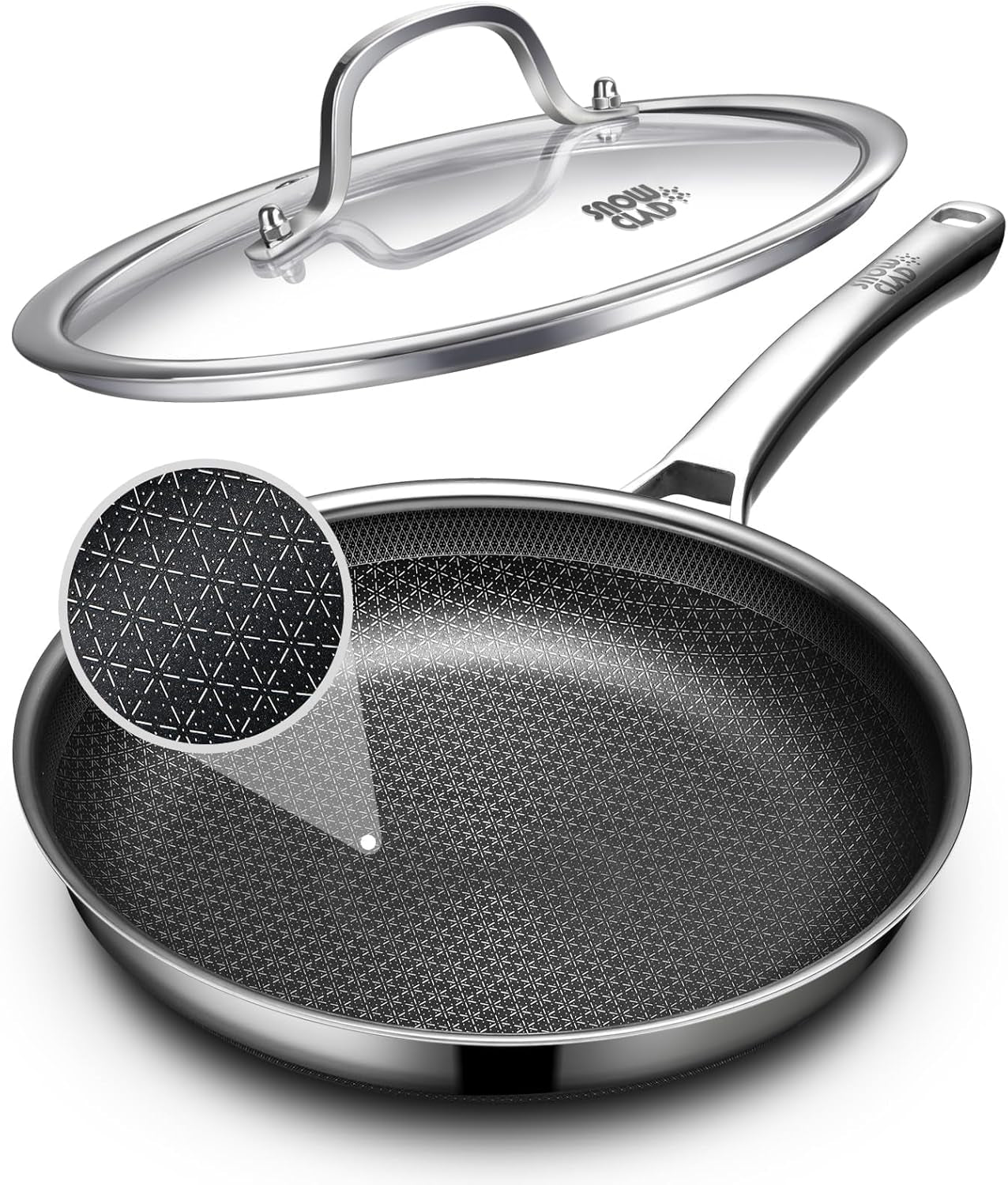 Non Stick Frying Pans 12 Inch, Hybrid Frying Pans Nonstick with Lid,Non Stick Stainless Steel Skillets, Dishwasher and Oven-Safe Chef Pan, PFOA Free Cookware