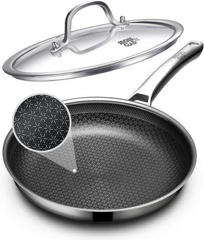 Non Stick Frying Pans 12 Inch, Hybrid Frying Pans Nonstick with Lid,Non Stick Stainless Steel Skillets, Dishwasher and Oven-Safe Chef Pan, PFOA Free Cookware