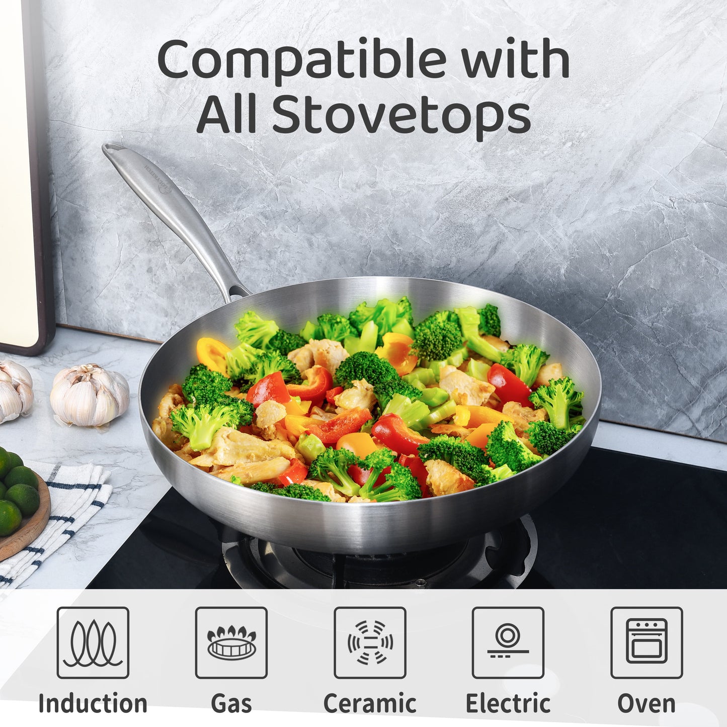 Tri-Ply Stainless Steel Pan Set, 8.5-Inch, 10-Inch, 12-Inch Frying Pan Set, Induction & Oven Safe,Detachable Handle.