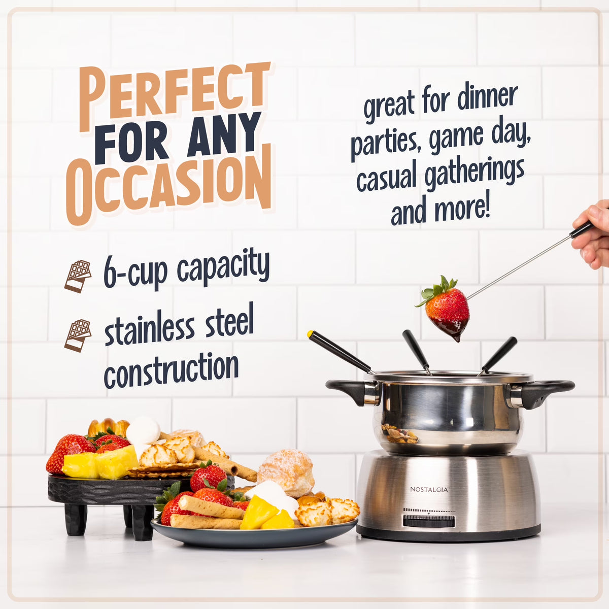 Stainless Steel Fondue Set, 6-Cup Electric Fondue Pot with Temperature Control