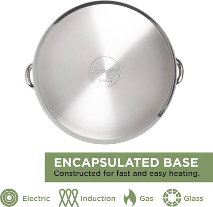 Stainless Steel Stock Pot, Encapsulated Induction Ready Cooking Pot with Glass Lid, Oven Safe, Dishwasher Safe Soup Pot, 24-Quart