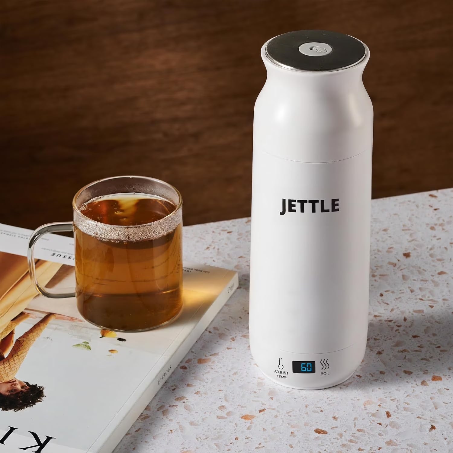 Travel Electric Kettle 450Ml - Portable Bottle-Style Water Heater with Temperature Control & Auto Shut-Off - Stainless Steel for Tea, Coffee & Soup - White