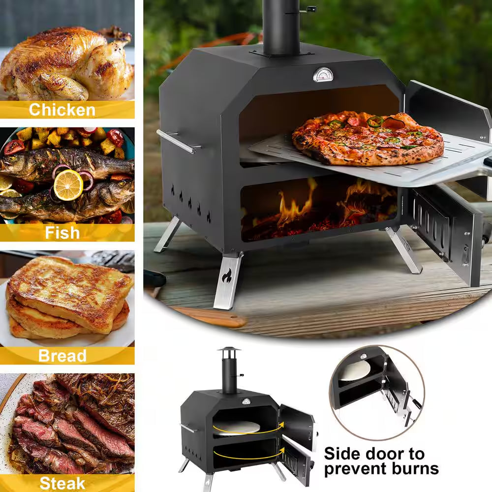 Wood Fired Portable Patio Ovens Outdoor Pizza Oven, 15 In. Black