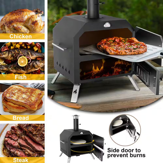 Wood Fired Portable Patio Ovens Outdoor Pizza Oven, 15 In. Black