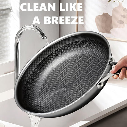 Non Stick Frying Pans 12 Inch, Hybrid Frying Skillets Nonstick,Non Stick Stainless Steel Braiser Pans, Dishwasher and Oven-Safe Chef Pan, Induction Compatible Cooking Pan, PFOA Free