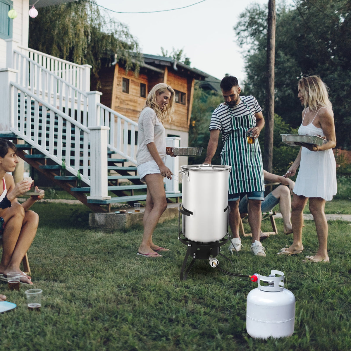 50Qt Propane Fryer Kit Turkey Fryer Fish Fryer Outdoor Fryer Stainless Steel Propane Boil Pot Portable Deep Frying/Boiling