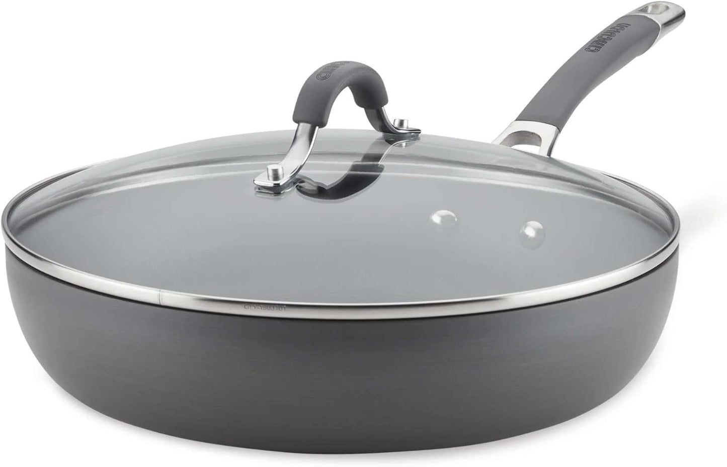 Radiance Hard Anodized Nonstick Deep Frying Pan with Lid, 12 Inch Frying Pan with Lid, Deep Skillet, Gray