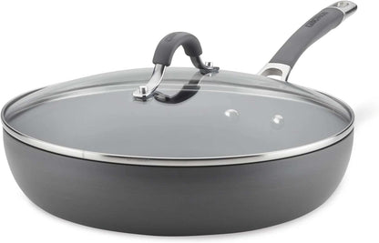 Radiance Hard Anodized Nonstick Deep Frying Pan with Lid, 12 Inch Frying Pan with Lid, Deep Skillet, Gray