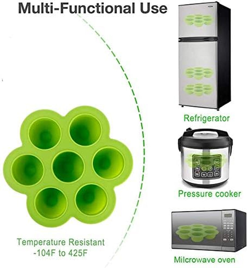 Silicone Egg Bites Molds and Steamer Rack Trivet with Heat Resistant Handles Fit Instant Pot Accessories, 7Pcs Set for 6Qt & 8Qt Electric Pressure Cooker with 2 Spoons and Silicone Spatula