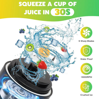 Portable Blender Personal Juicer for Shakes and Smoothies - 20 OZ Electric Protein Shaker Bottle with 6 Blades, Travel Lid, USB-C Rechargeable - Mini Small Blender Cup for Kitchen, Office, Gym
