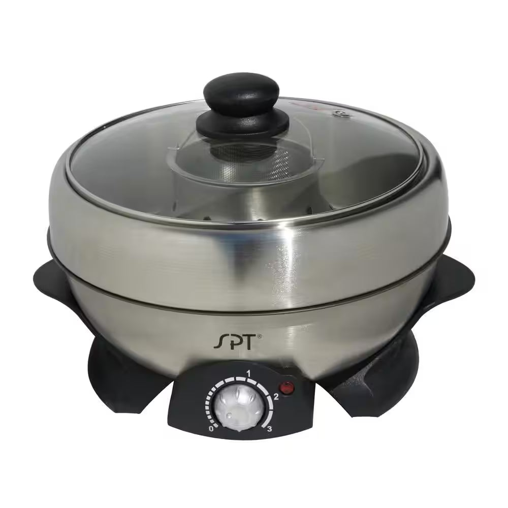 Shabu Shabu 3 Qt. Stainless Steel Electric Multi Cooker With-Glass Lid