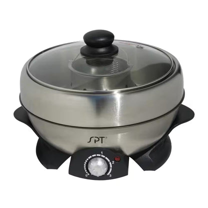 Shabu Shabu 3 Qt. Stainless Steel Electric Multi Cooker With-Glass Lid