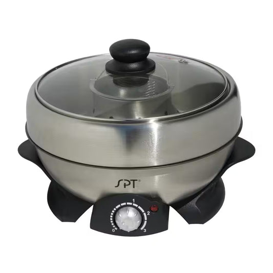 Shabu Shabu 3 Qt. Stainless Steel Electric Multi Cooker With-Glass Lid