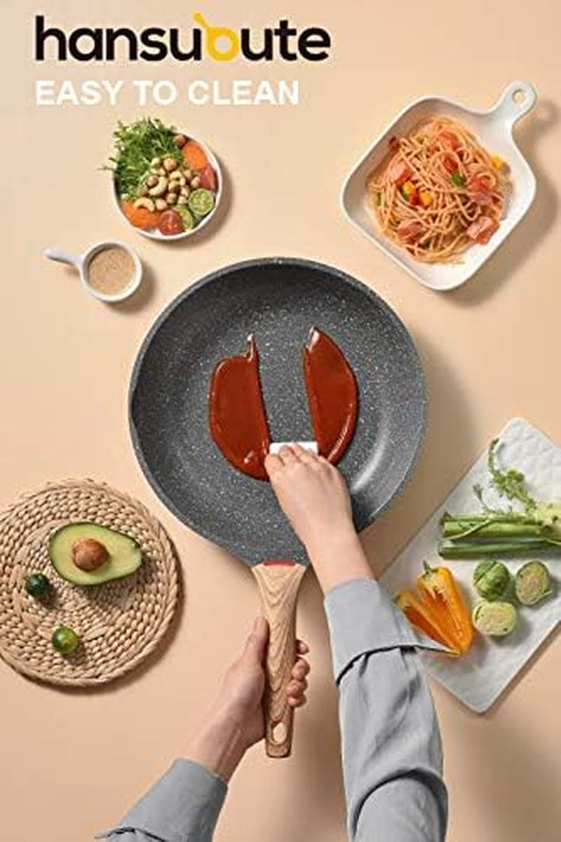 Induction Nonstick Frying Pan,Light Weight Skillet,Healthy Non Toxic Omelet Pan,All Stoves Compatible Egg Pan (Grey, 8Inch)