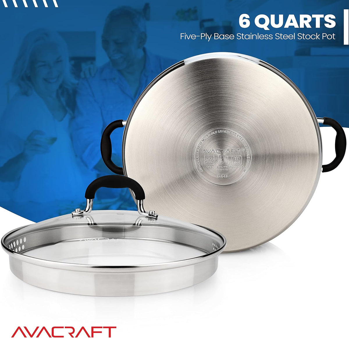 6 Quart Stainless Steel Stock Pot with Glass Strainer Lid