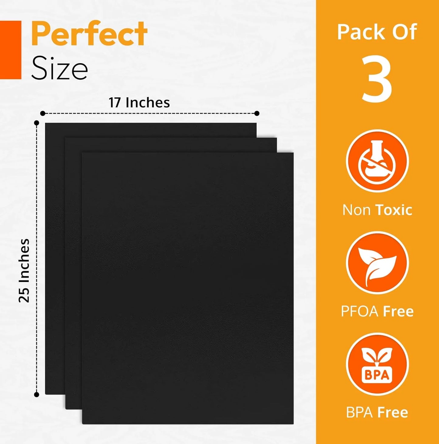 Large Thick Heavy Duty 3 Pack Non Stick Teflon Oven Liners Mat, 17"X 25", for Bottom of Electric Oven Gas Oven Microwave Charcoal or Gas Grills