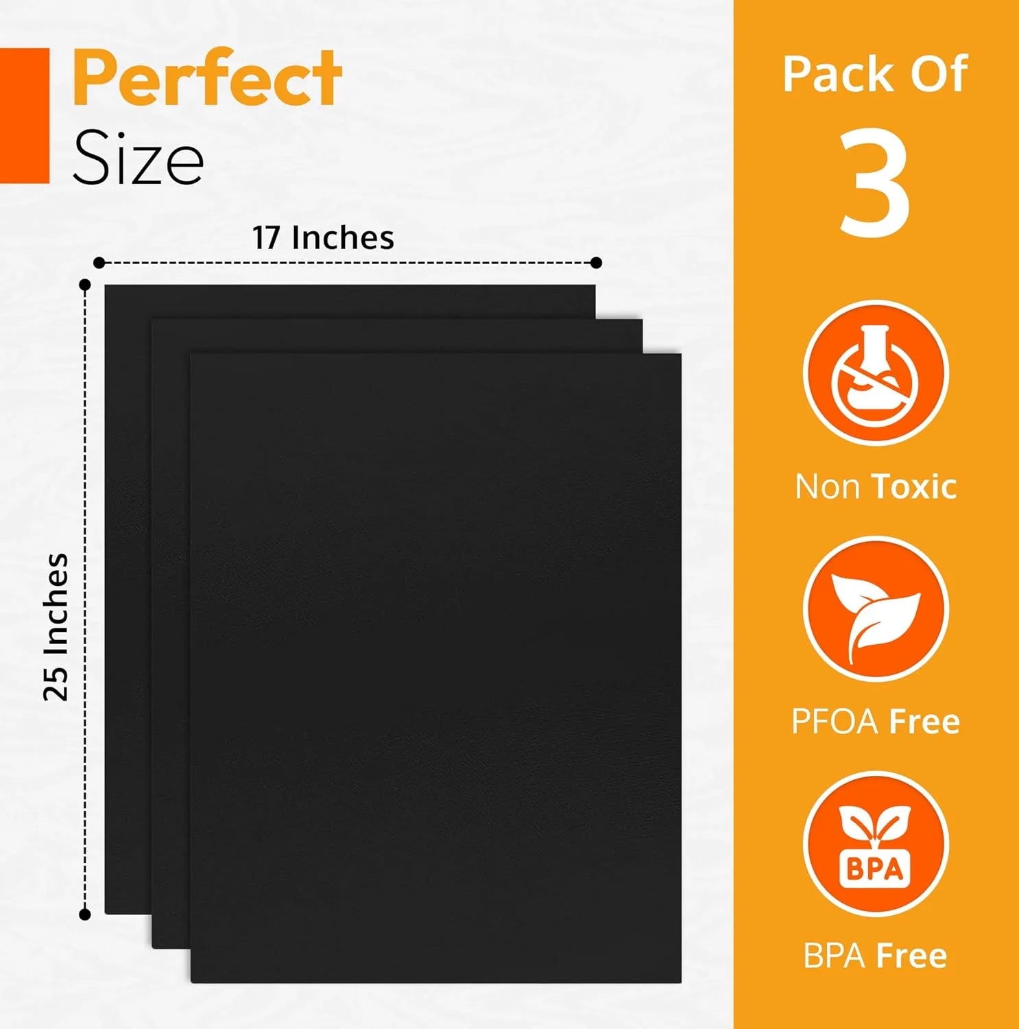 Large Thick Heavy Duty 3 Pack Non Stick Teflon Oven Liners Mat, 17"X 25", for Bottom of Electric Oven Gas Oven Microwave Charcoal or Gas Grills