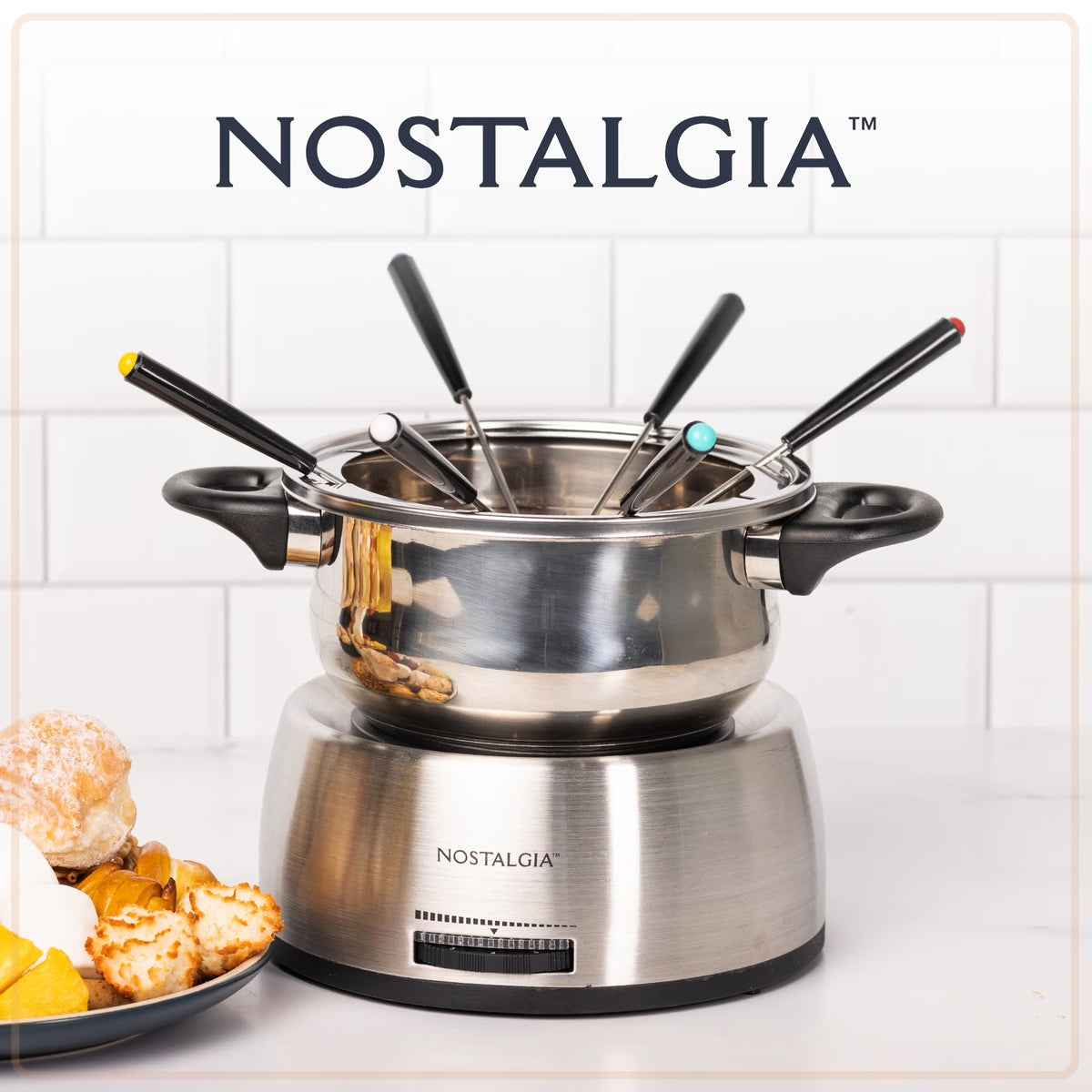 Stainless Steel Fondue Set, 6-Cup Electric Fondue Pot with Temperature Control