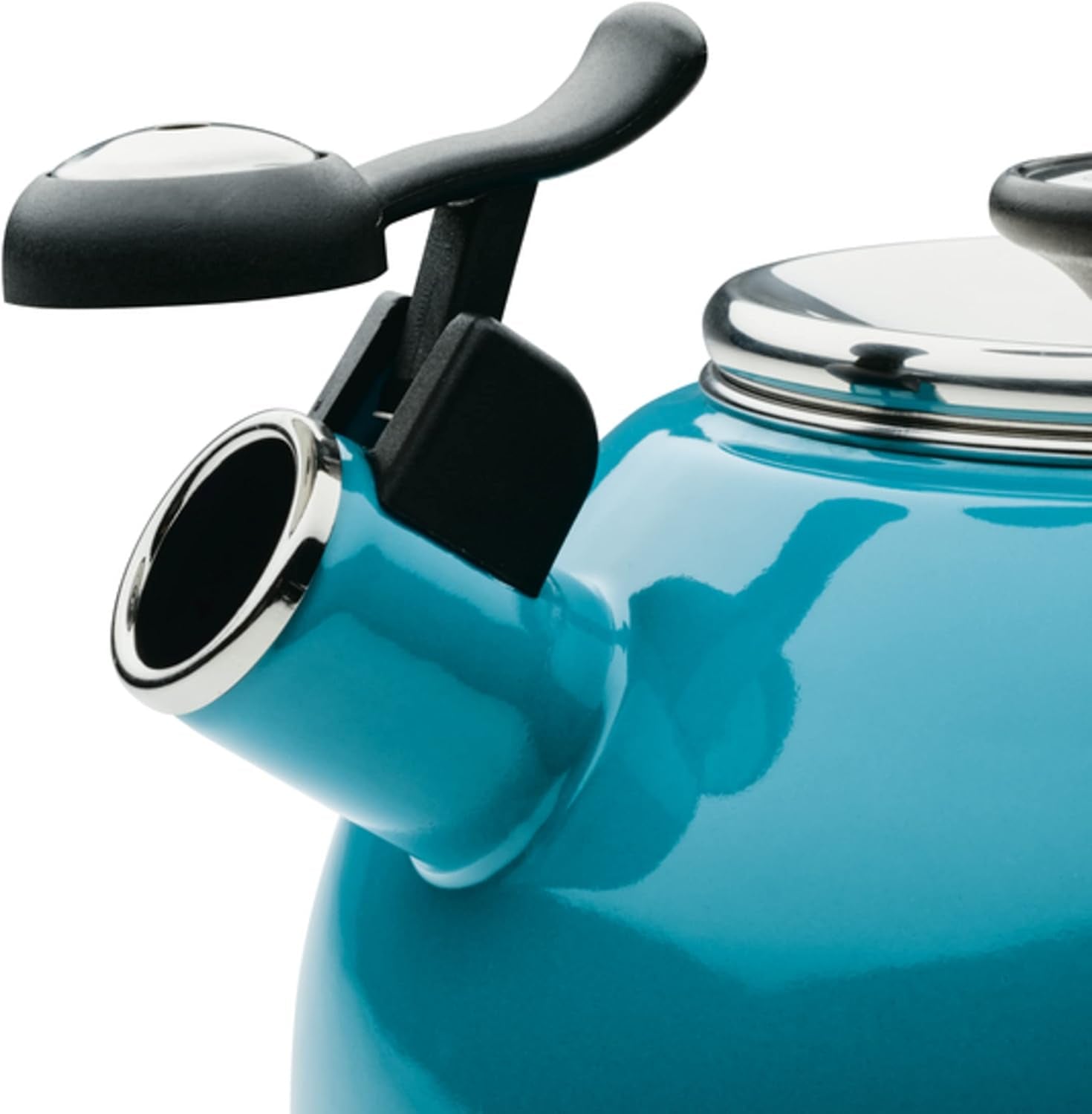 Enamel on Steel Whistling Induction Teakettle, Tea Kettle for Stovetop with Flip-Up Spout, 2-Quart, Turquoise