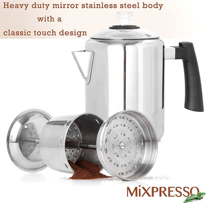 Stainless Steel Coffee Percolator Stovetop, Percolator Coffee Pot, Excellent for Camping Coffee Pot, 37Oz 5-8 Cup Stove Top Coffee Maker, Stainless Steel Coffee Percolator