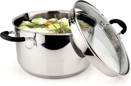 6 Quart Stainless Steel Stock Pot with Glass Strainer Lid