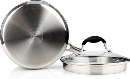 3.5 Quart Tri-Ply Stainless Steel Saucepan with Glass Strainer Lid