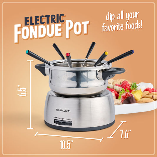 Stainless Steel Fondue Set, 6-Cup Electric Fondue Pot with Temperature Control
