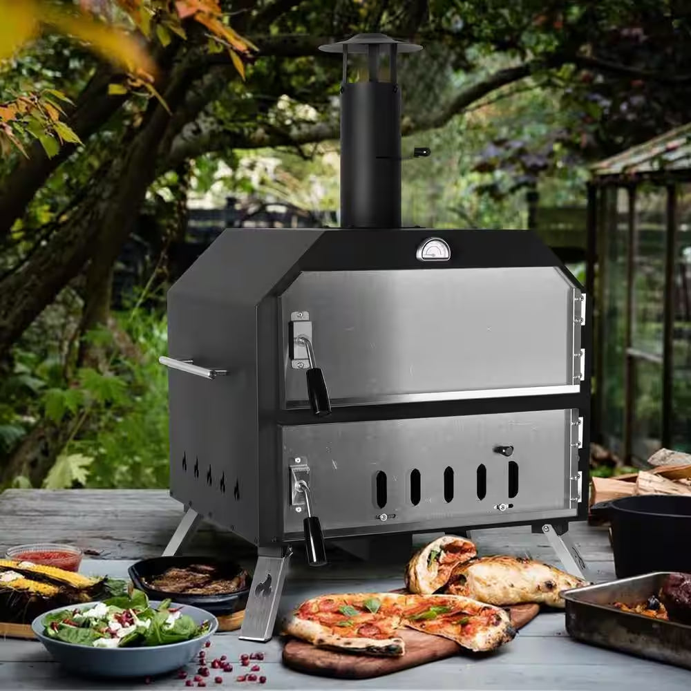 Wood Fired Portable Patio Ovens Outdoor Pizza Oven, 15 In. Black
