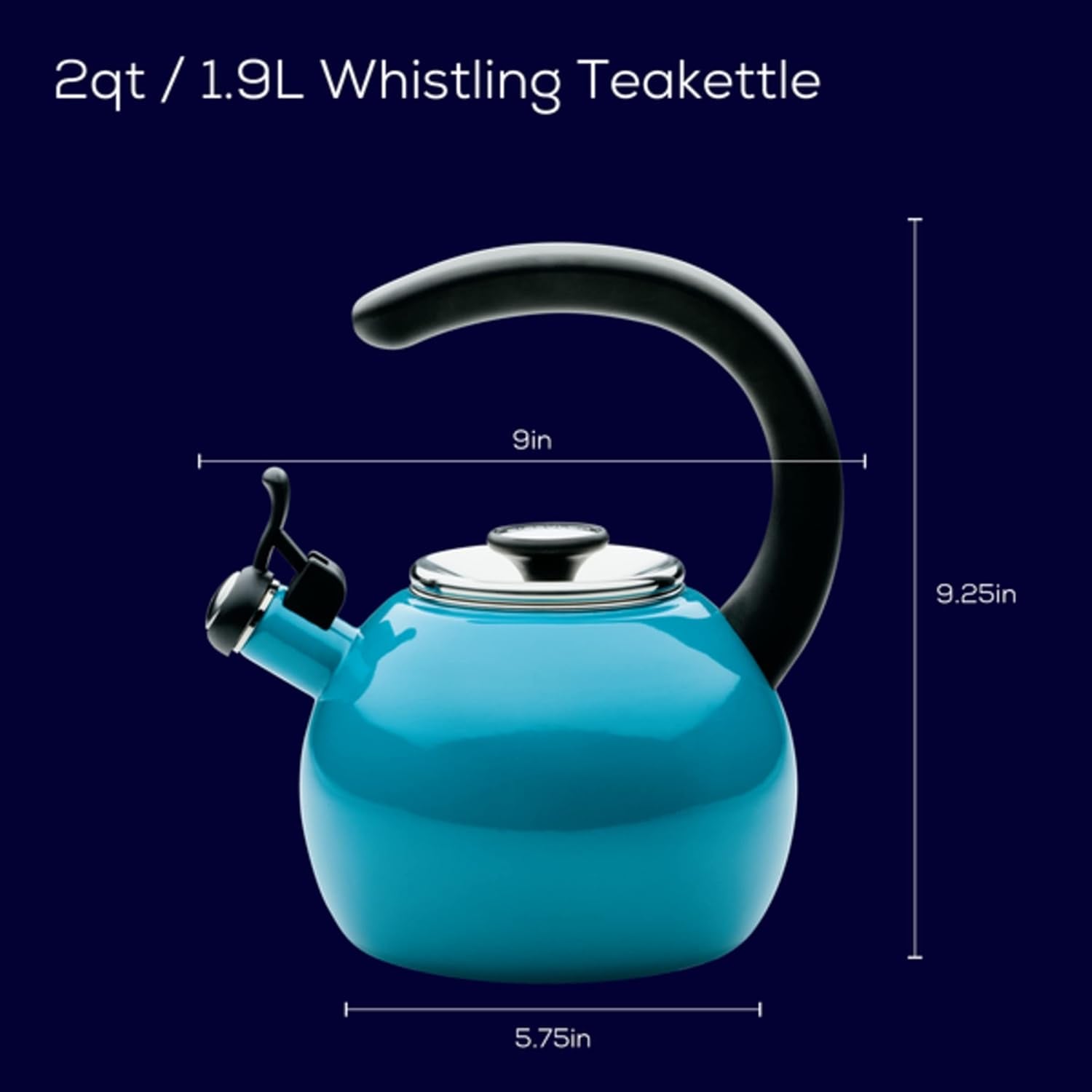 Enamel on Steel Whistling Induction Teakettle, Tea Kettle for Stovetop with Flip-Up Spout, 2-Quart, Turquoise